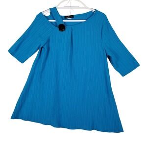 Yushi Womens Teal Blue Textured Cold Shoulder Button Accent Tunic Top Size M